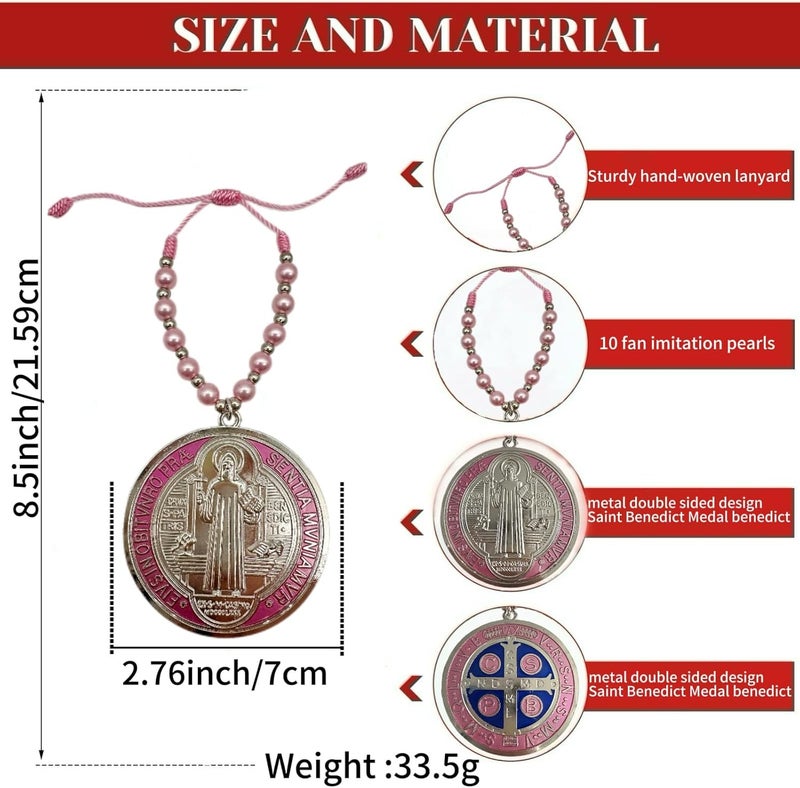 Bovemee Escapularios Catolicos,2PCS Golden Saint Benedict Medal Protection Blessing Charm, St Benedict Crucifix, Catholic Handmade Jewelry Gift Car Hanging Home Decor (2PCS Pocket Pink) - Image 3